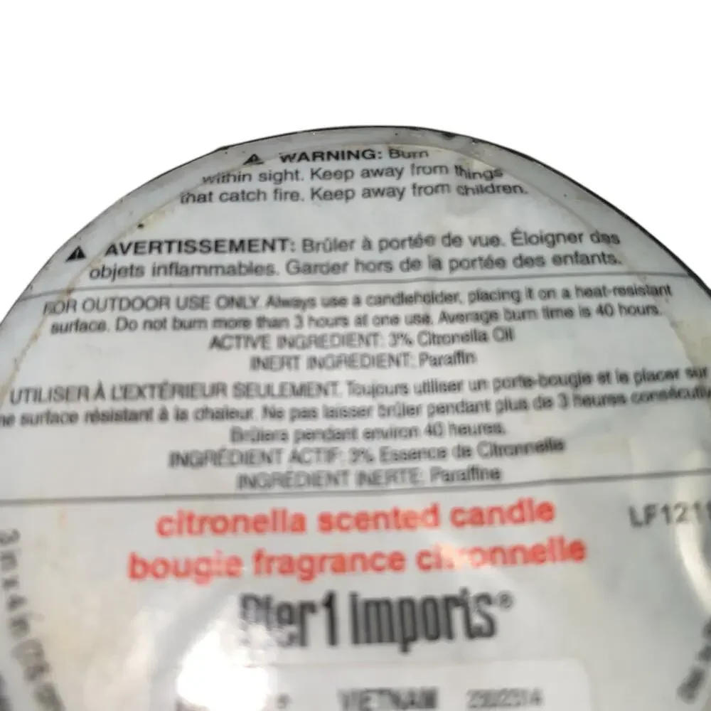 Pier 1 Imports Citronella scented white pillar candle for outdoor use only NEW